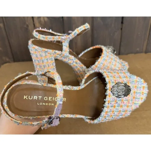 Kurt Geiger 8.5 (39) Platform Kensington London Tweed Fabric Eagle Block heel - Picture 7 of 16
